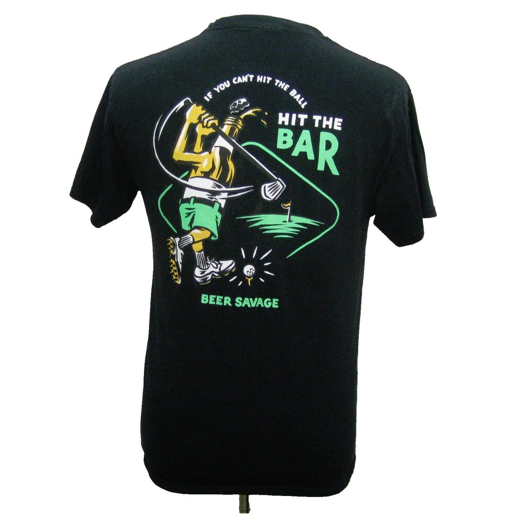 GOLF & BEER Men's (Size Medium) Black Short Sleeve Graphic T-Shirt Savage Top